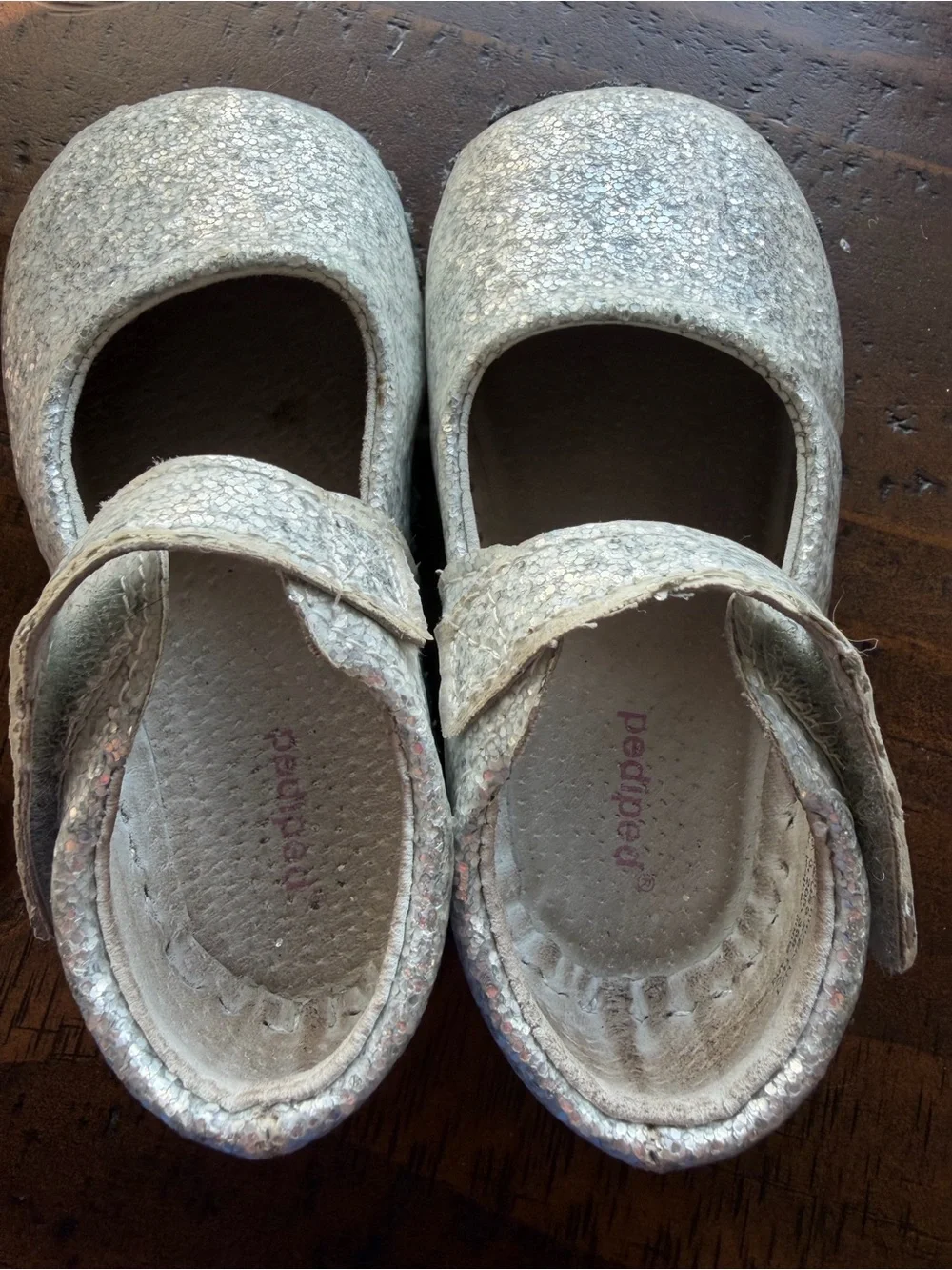 pediped Silver Glitter Mary Jane Kids Shoes